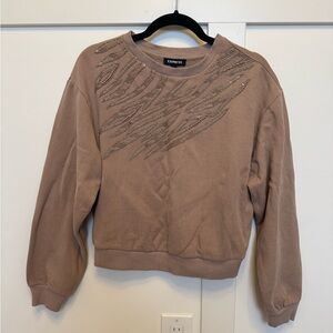 Express Beige Sweatshirt with Embellished Design
